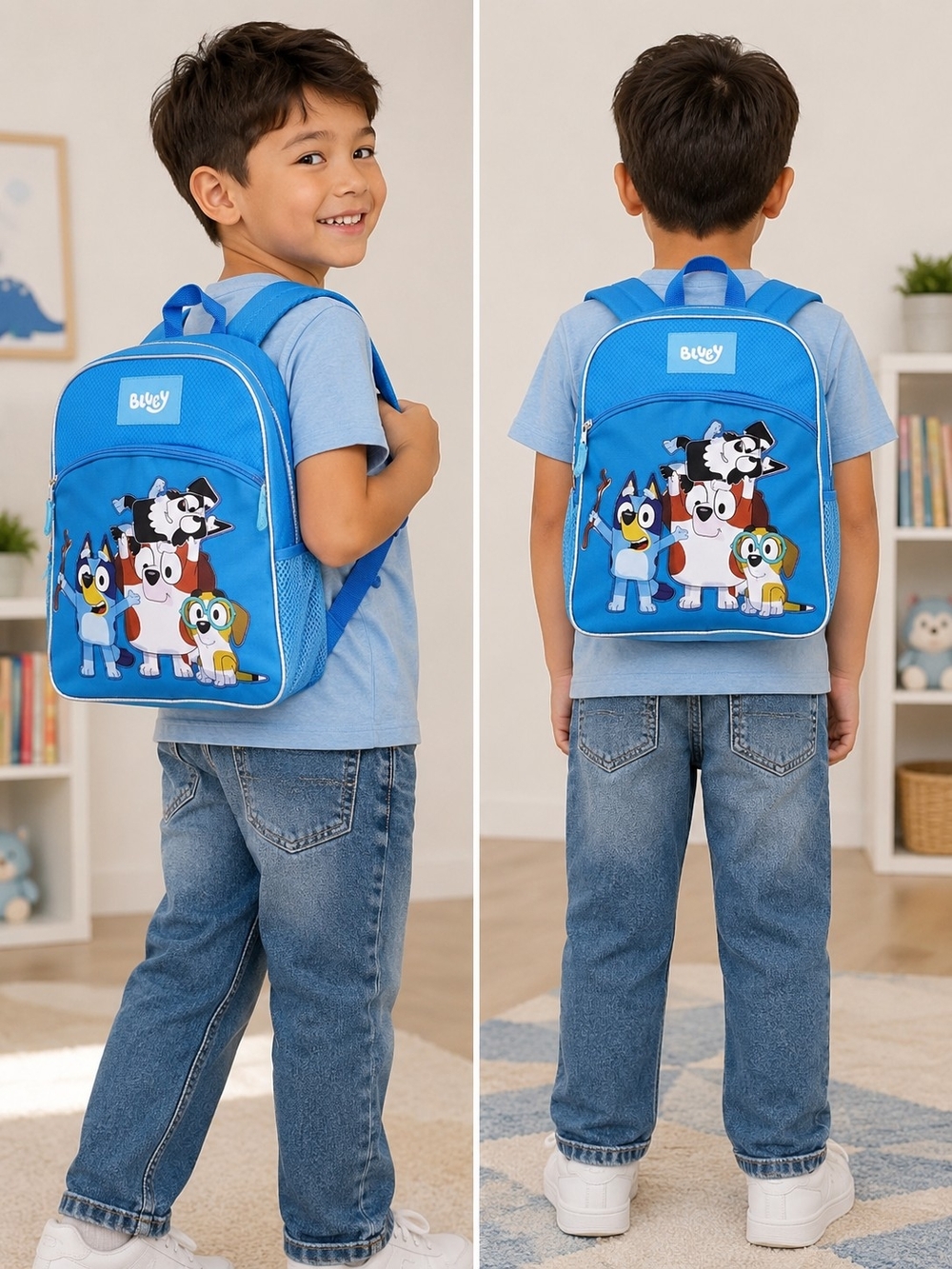 Bluey Blue Kids Backpack with Cartoon Characters - NWT